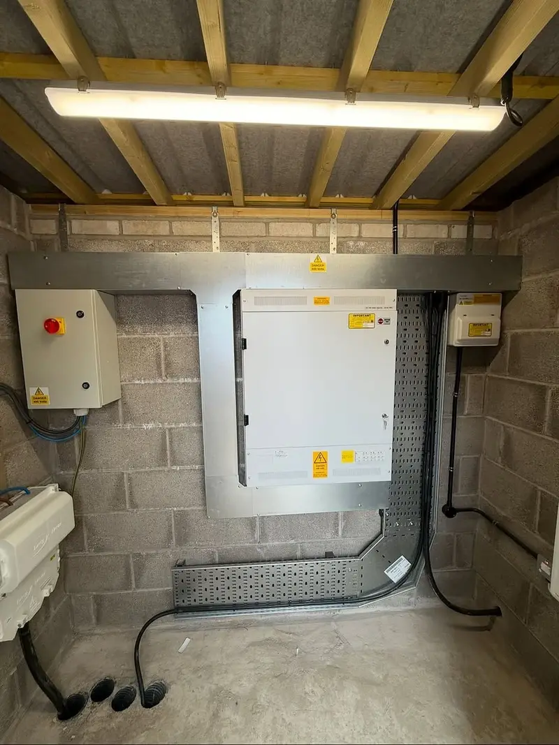 New three-phase distribution board, 400V isolator, steel trunking and cable tray installed by Renovolt on the Kenfig industrial estate